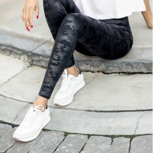 Spanx faux leather camo leggings black